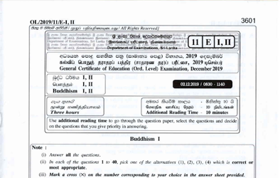 2019 G.C.E O/L Buddhism Paper I & II (English Medium)
