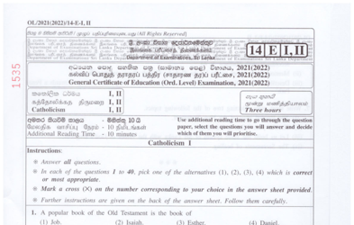2021 G.C.E O/L Catholicism Paper III (English Medium)