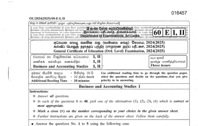 2024 G.C.E O/L Business & Accounting Studies Paper & Answers (English Medium)