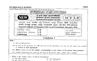 2016 G.C.E O/L Catholicism Full (English Medium)