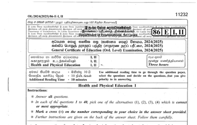2024 G.C.E O/L Health & Physical Education Paper & Answers (English Medium)