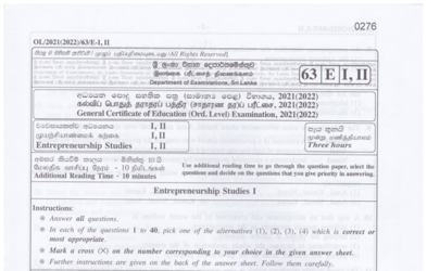 2021 G.C.E O/L Entrepreneurship Studies Paper I & II (English Medium)