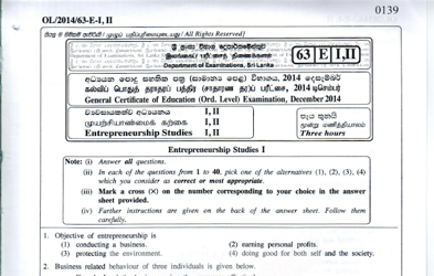 2015 G.C.E O/L Entrepreneurship Studies Full (English Medium)