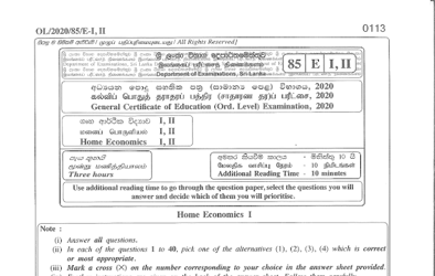 2020 G.C.E O/L Home Economics Paper I & II (English Medium)