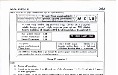 2018 G.C.E O/L Home Economics Paper I & II (English Medium)