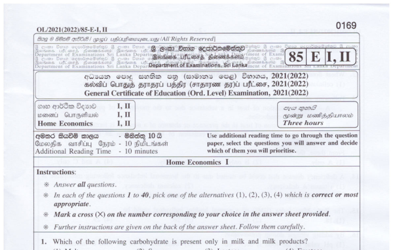 2021 G.C.E O/L Home Economics Paper I & II (English Medium)