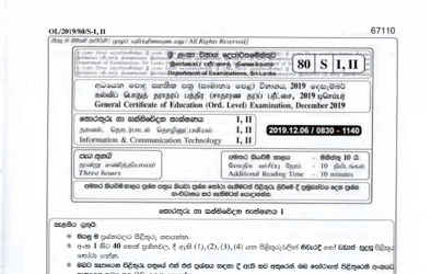 2019 G.C.E O/L Information & Communication Technology Paper I & II (Sinhala Medium)