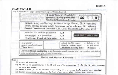 2019 G.C.E O/L Health & Physical Education Paper I & II (English Medium)