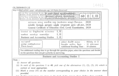 2020 G.C.E O/L Business & Accounting Studies Paper III (English Medium)